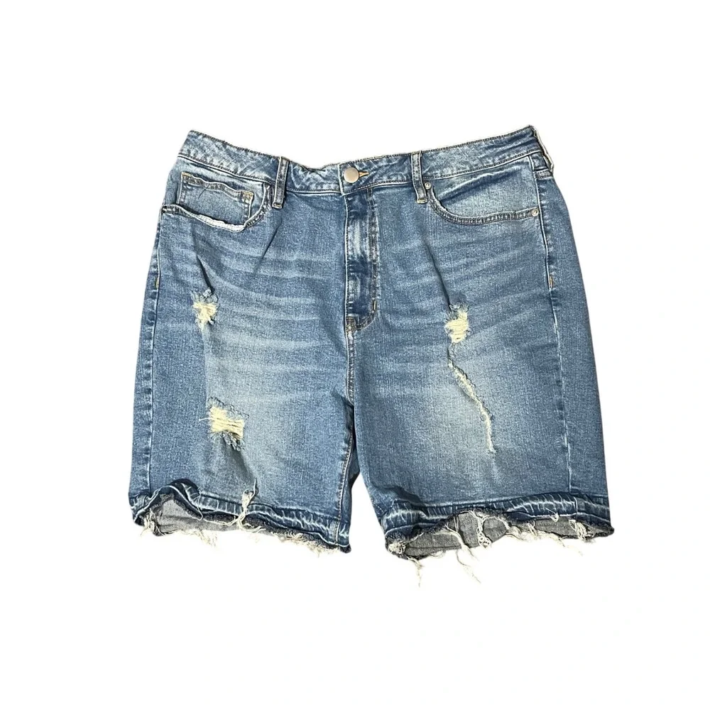 NOVAMEN Mens‎ Denim Jean Shorts Size 36 Ripped Distressed Medium Wash-Thrashed